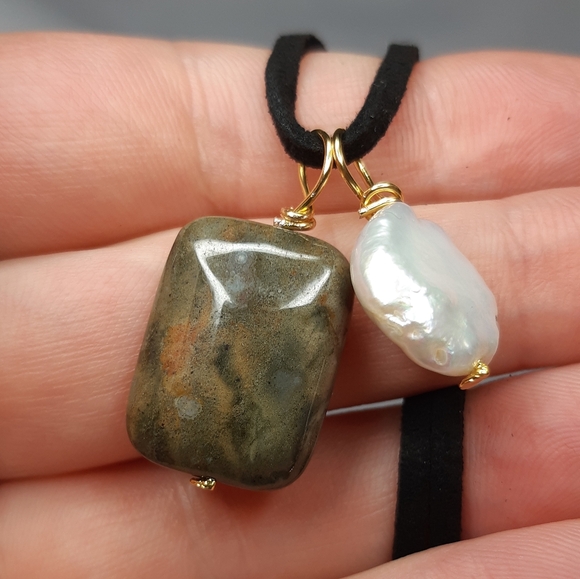 Rainforest Green Jasper Wire Wrap Necklace - Picture 1 of 5